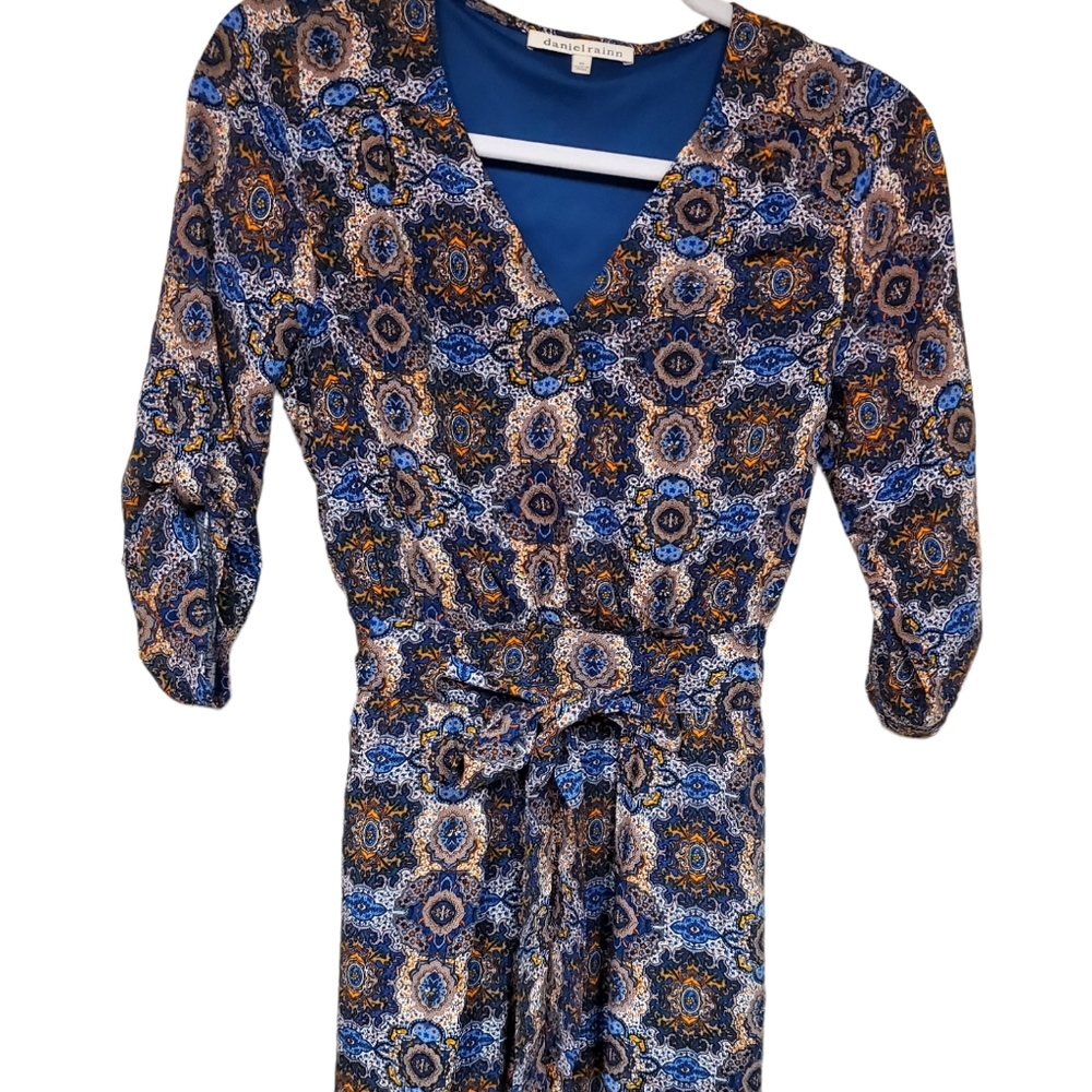Daniel Rainn Casual Mini  Dress XS Brown/Blue/Mustard
